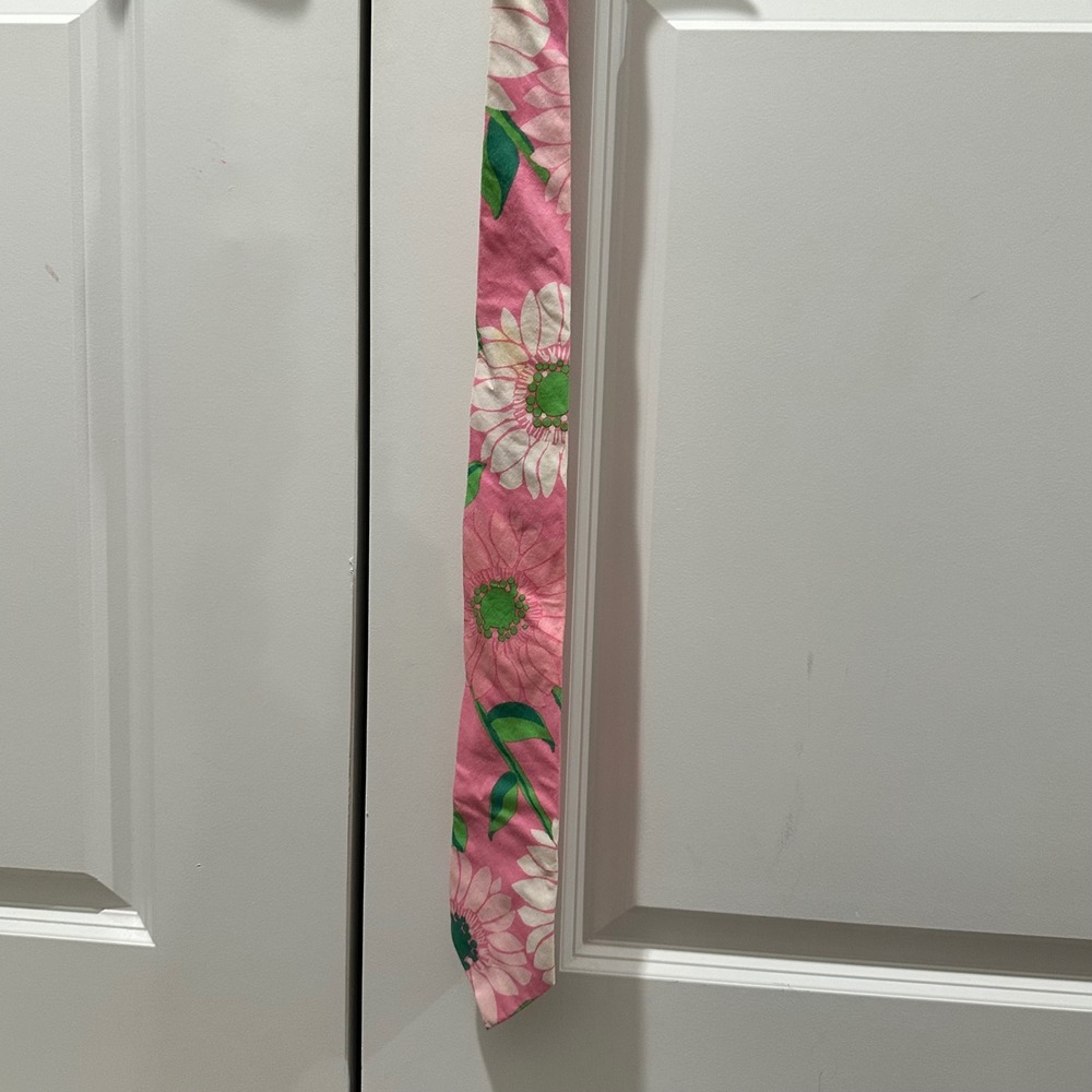 Lilly Pulitzer Mens Pink Floral Sunflower Cotton Necktie Tie